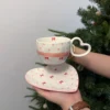 Pink line bow heart cup 280ml heart dish