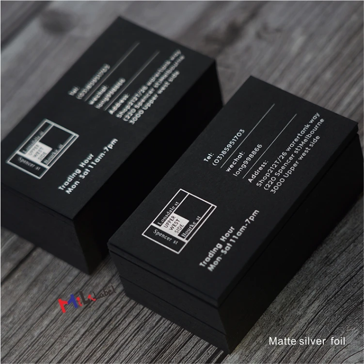 Оптовая продажа, поздравительные открытки на заказ, визитная карточка из фольги, черная картонная открытка, Золотая фольга, штамповка логотипа