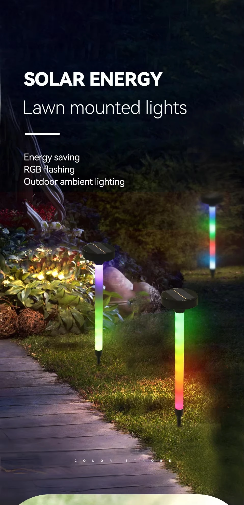 product led lawn lamp solar outdoor lights night light waterproof landscape solar lawn lantern rgb 80 7 colors flicker dc 6v-37