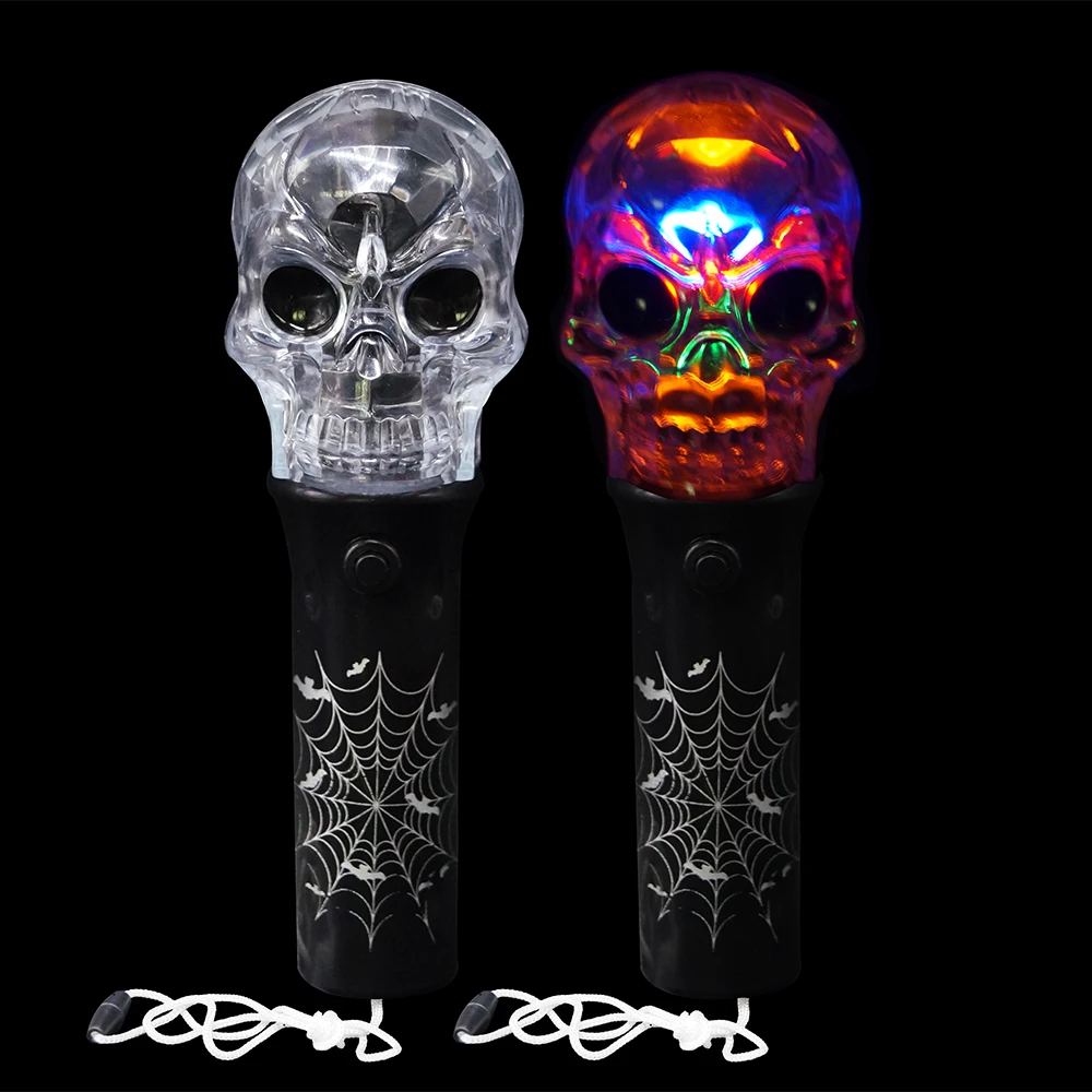 2020 Small Flash Toy bar Sling Mini Pumpkin Skull Ball Shape Halloween Light up Led  Spinning Light Wand