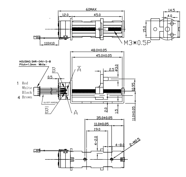 15mm Screw Slider 2 Phase Permanent Magnet Stepper Motor with 385mA Current and 0.02mm Resolution