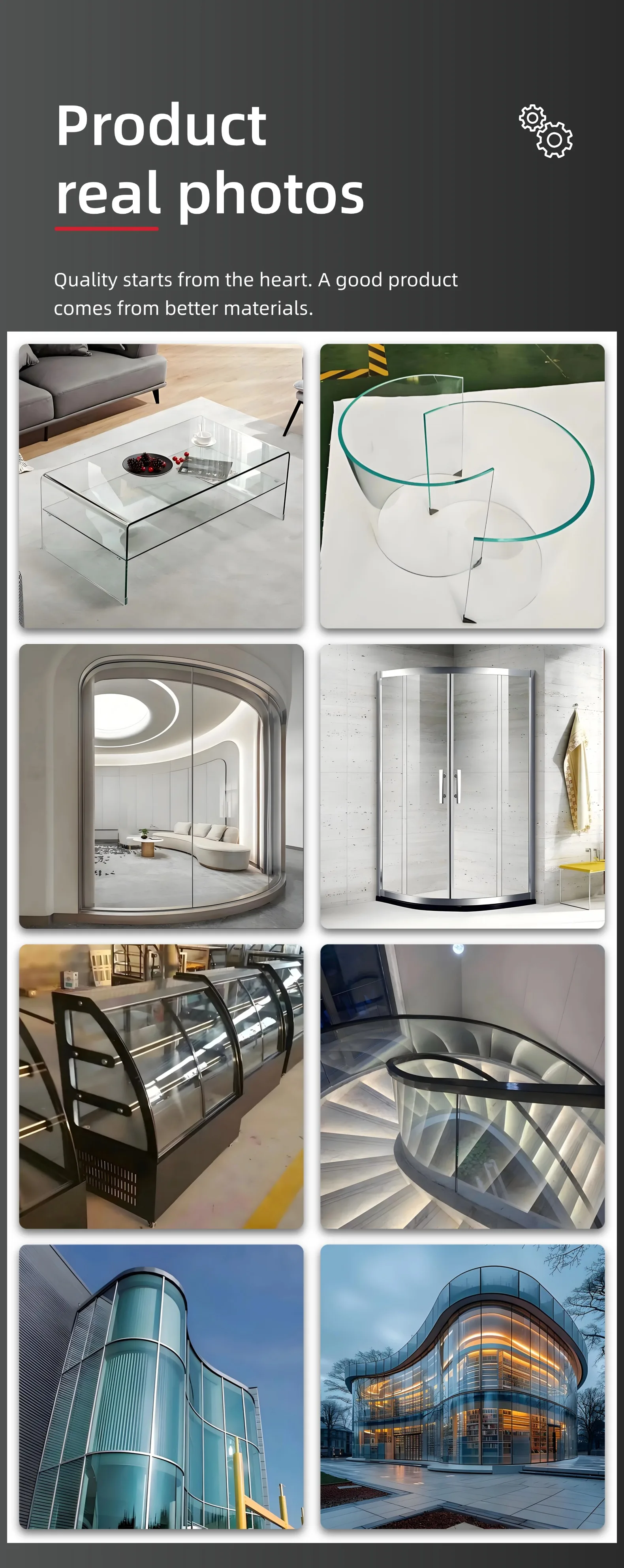 Bent tempered glass installed as modern architectural feature