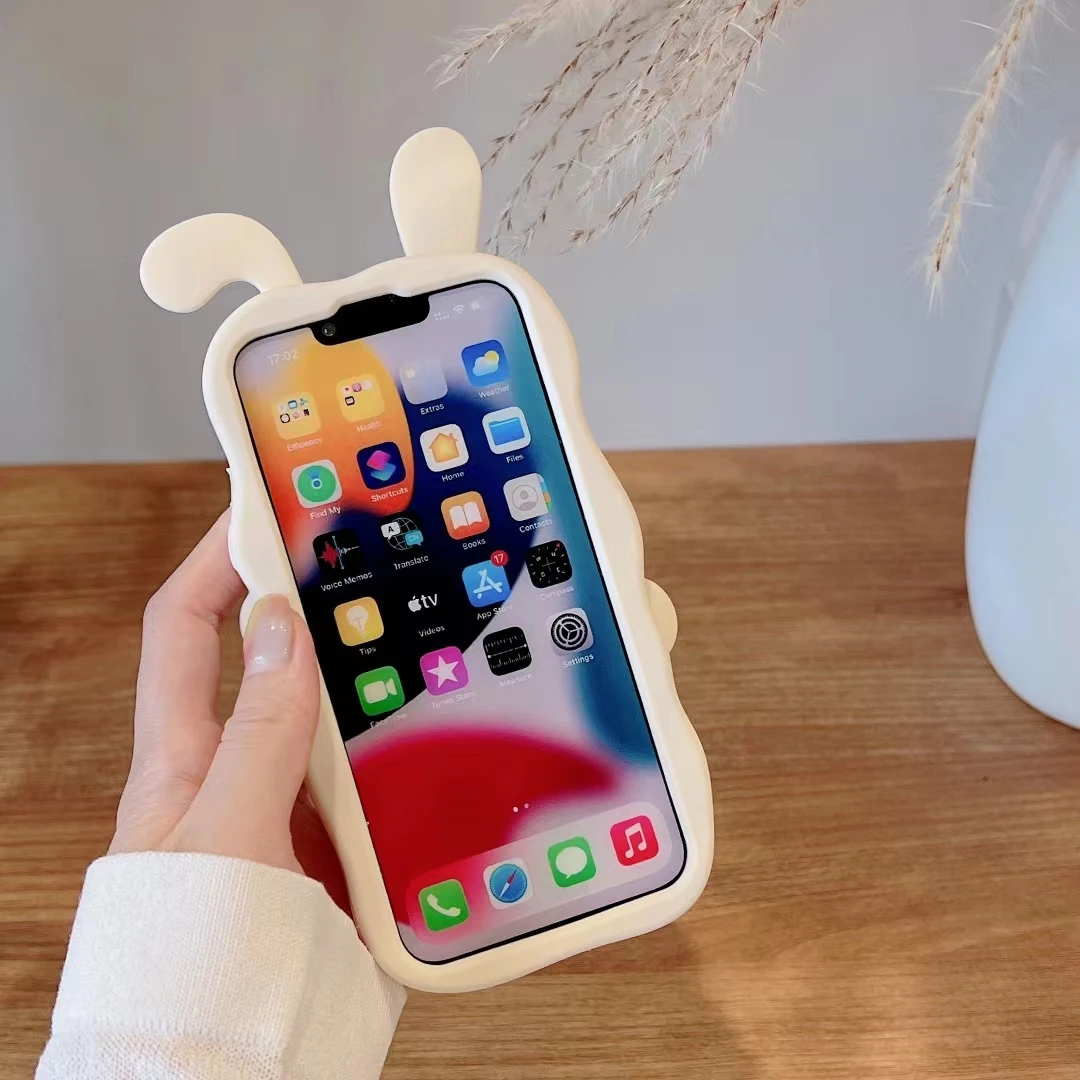 Korean 3D Rabbit Ear Mirror Make up Phone Case for iPhone 11 13 12 14 15 Pro Max XR XS Max Cute Shockproof Silicone Cover
