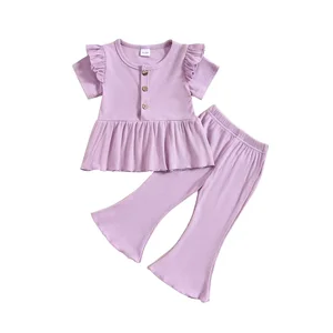 Girls Clothing Sets 3-4 Years Short Sleeved Printed Long Flare Pants Sports Set for Girls Cheap Girls Clothing Sets