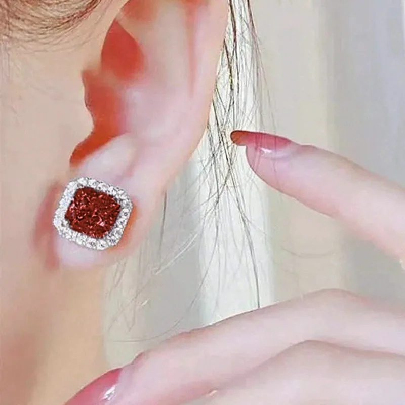 Luxury Princess Cubic Zirconia Stud Earrings