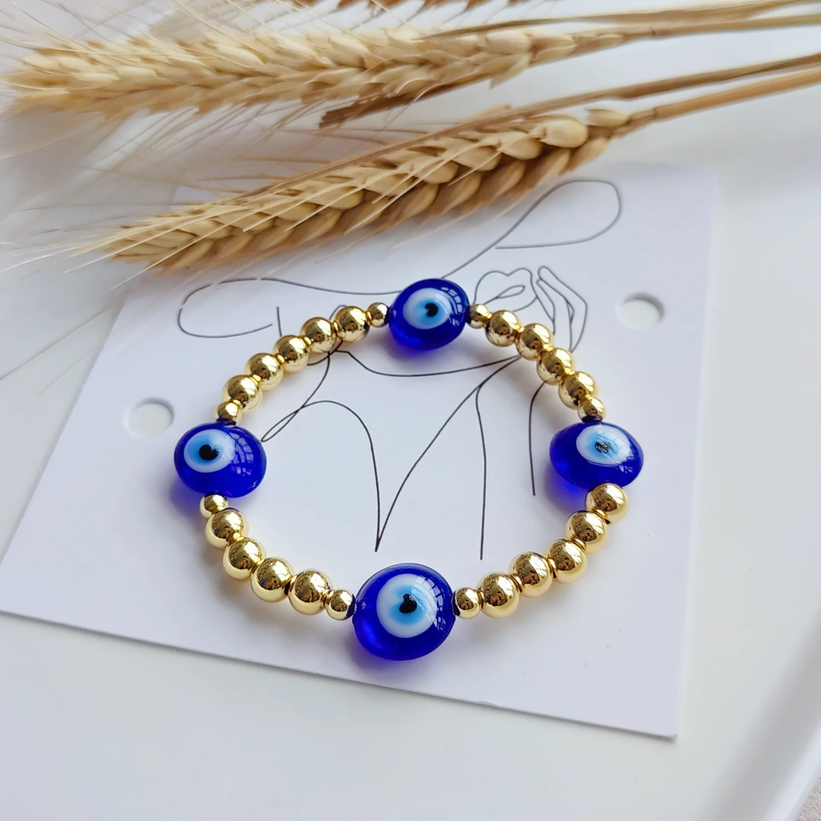 Blue Big Eye Bracelet Jewelry for Women Turkish Eye Bracelets Accessories Gold Plated Beads Pulseras Femme 2024
