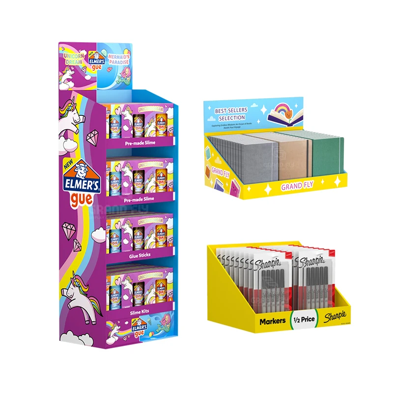 Custom Stationery Cardboard Display Stand Countertop PDQ Display Box Retail Book Pencil Marker Corrugated Paper Display Racks