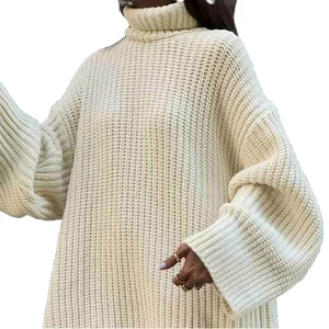 Customizable Women's Casual Long and Short Knitted Sweaters Winter Double-Breasted Closure Front Logo Position