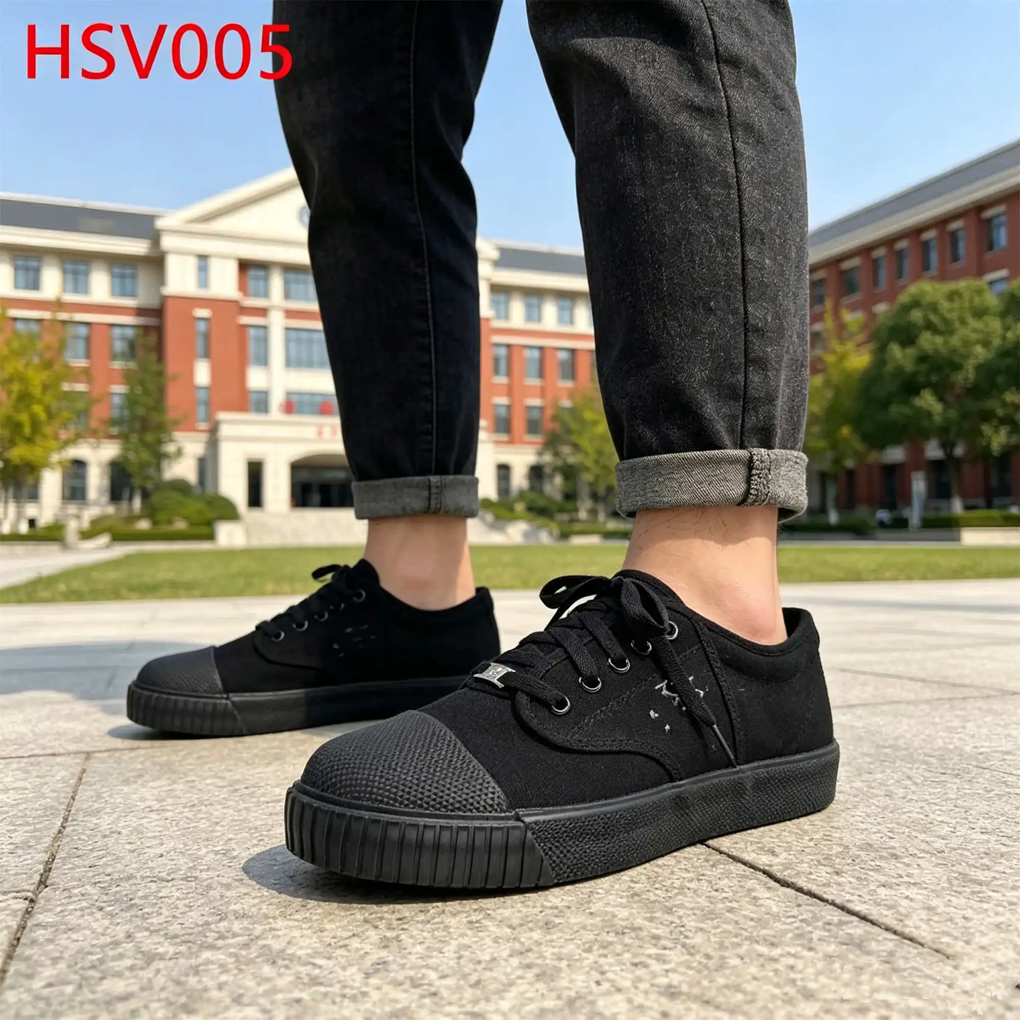 ZYF,Campus Daily Lace up Rip Stop Canvas Fabric Black/white Sneakers Street Fashion Vulcanized Rubber Sole Student Shoes HSV005