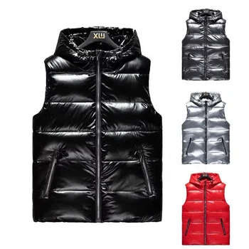 Custom Logo Men's Outdoor Padded Padded Vest Stand Collar Zipper Pocket Winter Jacket Black Quilted Puffer Fish Vest Men's Vest