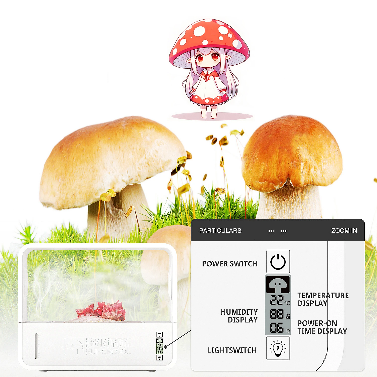 Custom Small Size Hydroponic Mushroom Grow Box Kit with LCD Screen ABS Material