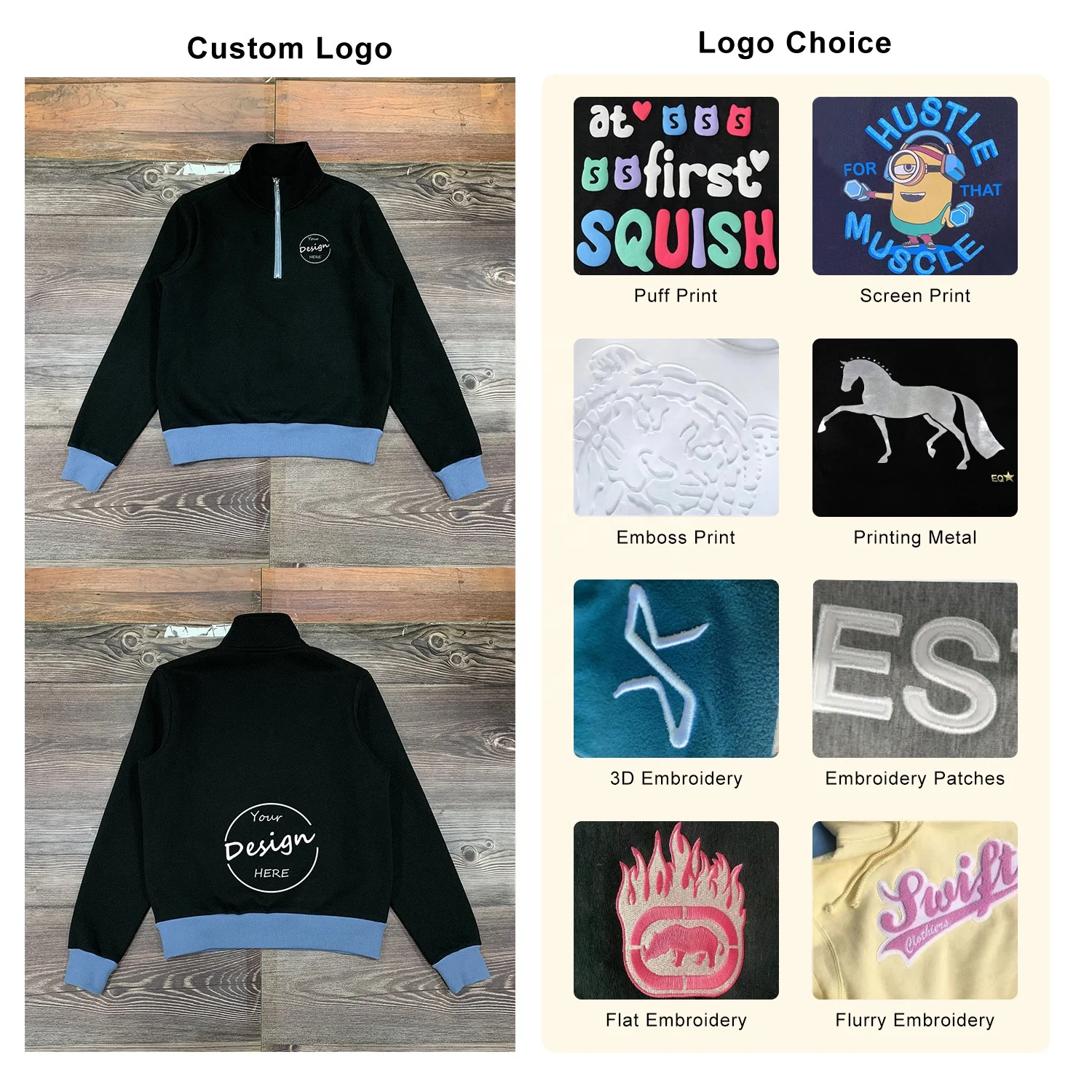 JL74D Breathable Top Heavyweight Long Sleeve Stand Collar Solid Quarter Zipper Pullover Oversized Quarter Zip Sweatshirt