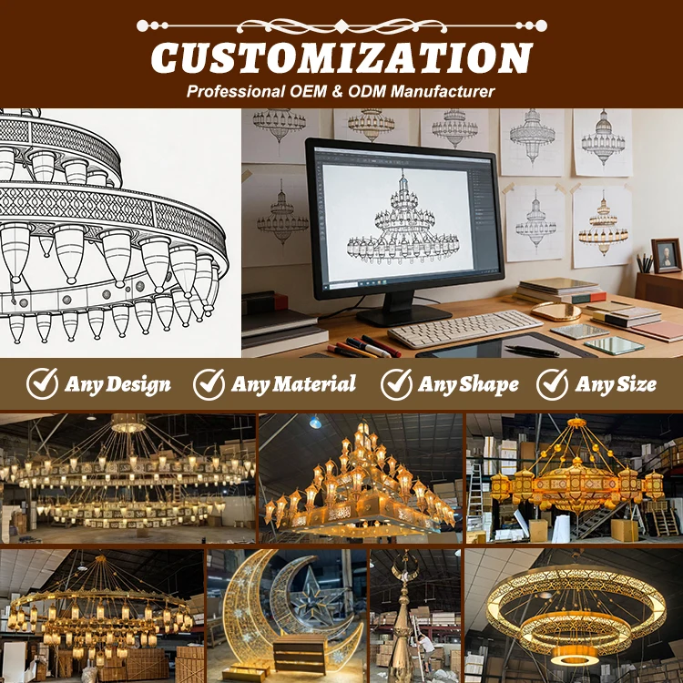 Arabian Iron Chandelier Antique Brass Color Islam Pendant Lighting with LED Energy Saving