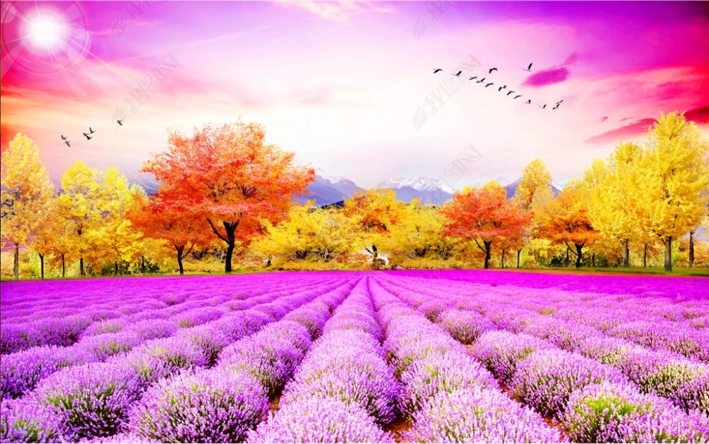 European Style Lavender Gold Tree Animal Print Wallpaper 3d Home Decoration Modern TV Sofa Background Wall