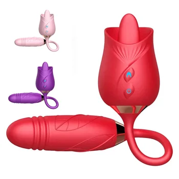 New Telescopic Rose Toy Vibrator Sex Toys Up Down Dildo With Vibrating G-Spot Love Egg Licking Tongue Rose Vibrator