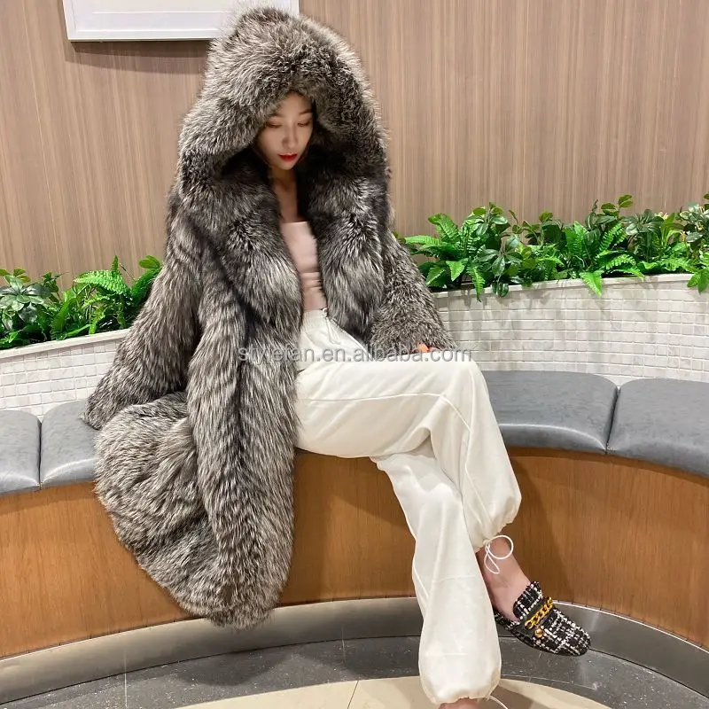 2023 Winter Luxury New Fox Fur Long Coat Plus Size Hooded Coats With ...