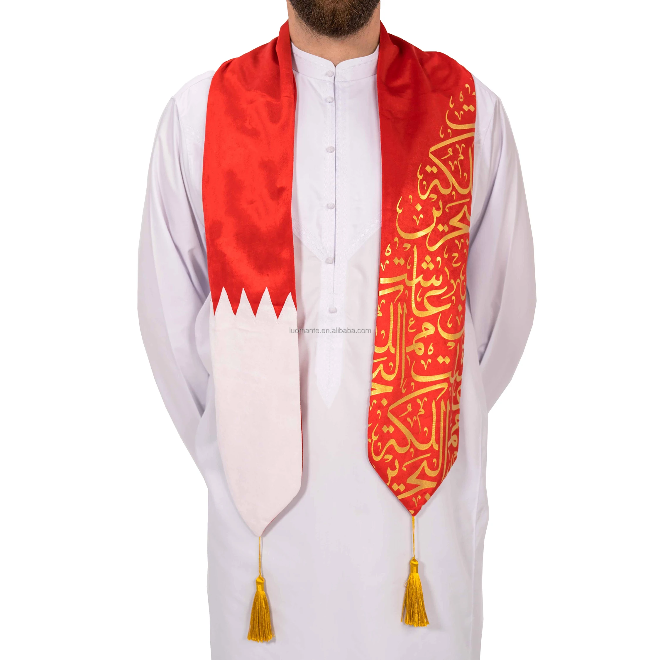 Factory Custom 2024 Velvet Embroidery Bahrain National Day Scarf for Men