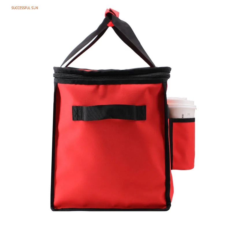 Wholesale Custom Reusable Take-out Insulated Pizza and Food Delivery Bag with 4 Cups Holders Cooler Tote Bag details