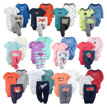 Cute Pattern Baby Clothing Sets Wholesale Casual Newborn Baby Clothes 3Pcs Romper Baby
