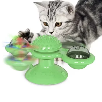 Cat windmill toy amazon hot ruffle light rotating scrathing spring human cat toy cat turntable toy