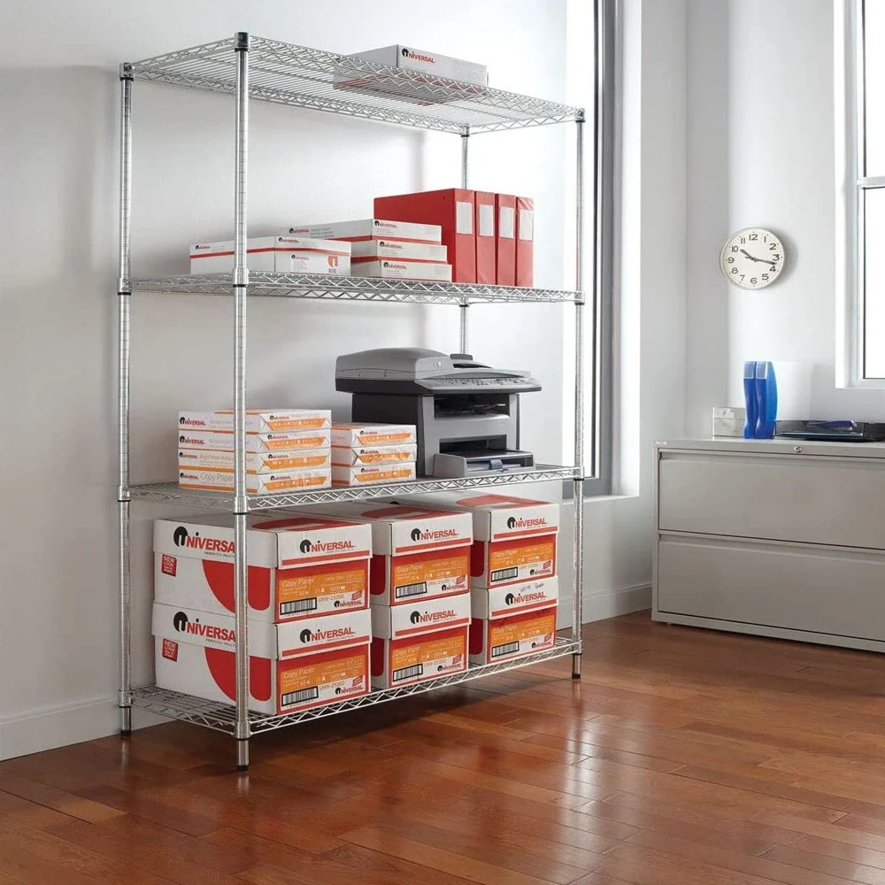 Heavy Duty 4-Tier Wire Shelving Commercial Grade Wire Organization Stainless Steel Rack for Industrial Hospital OEM&ODM Sliver