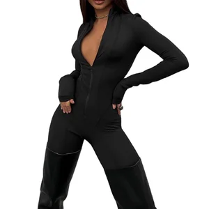 Custom Logo Women's Zipper Long Sleeve Sports Slim Jumpsuit