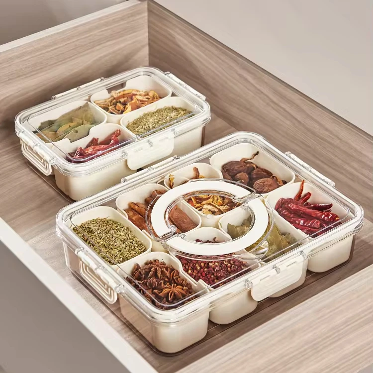 Aohea Bpa Free 4 8 Compart PET Dried Fruit Contain Square Shape Food Organizner Plastic Organizer with Lid Clear Food Container