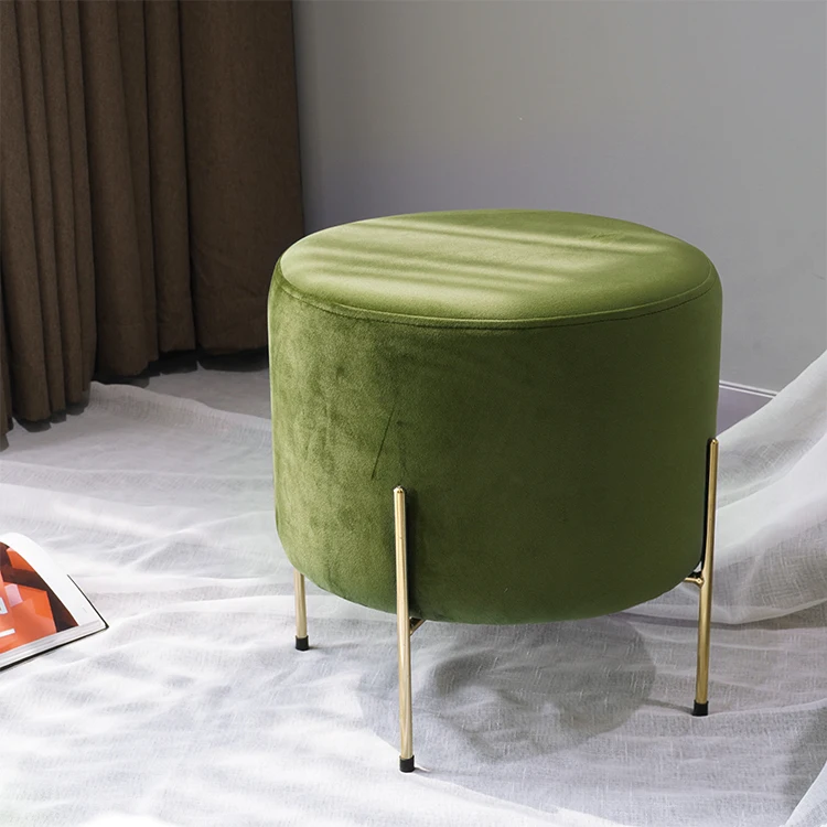 Living Room Ottoman Stool With Gold Finished Foot Step Gold Metal Chairs Velvet Ottoman Stools