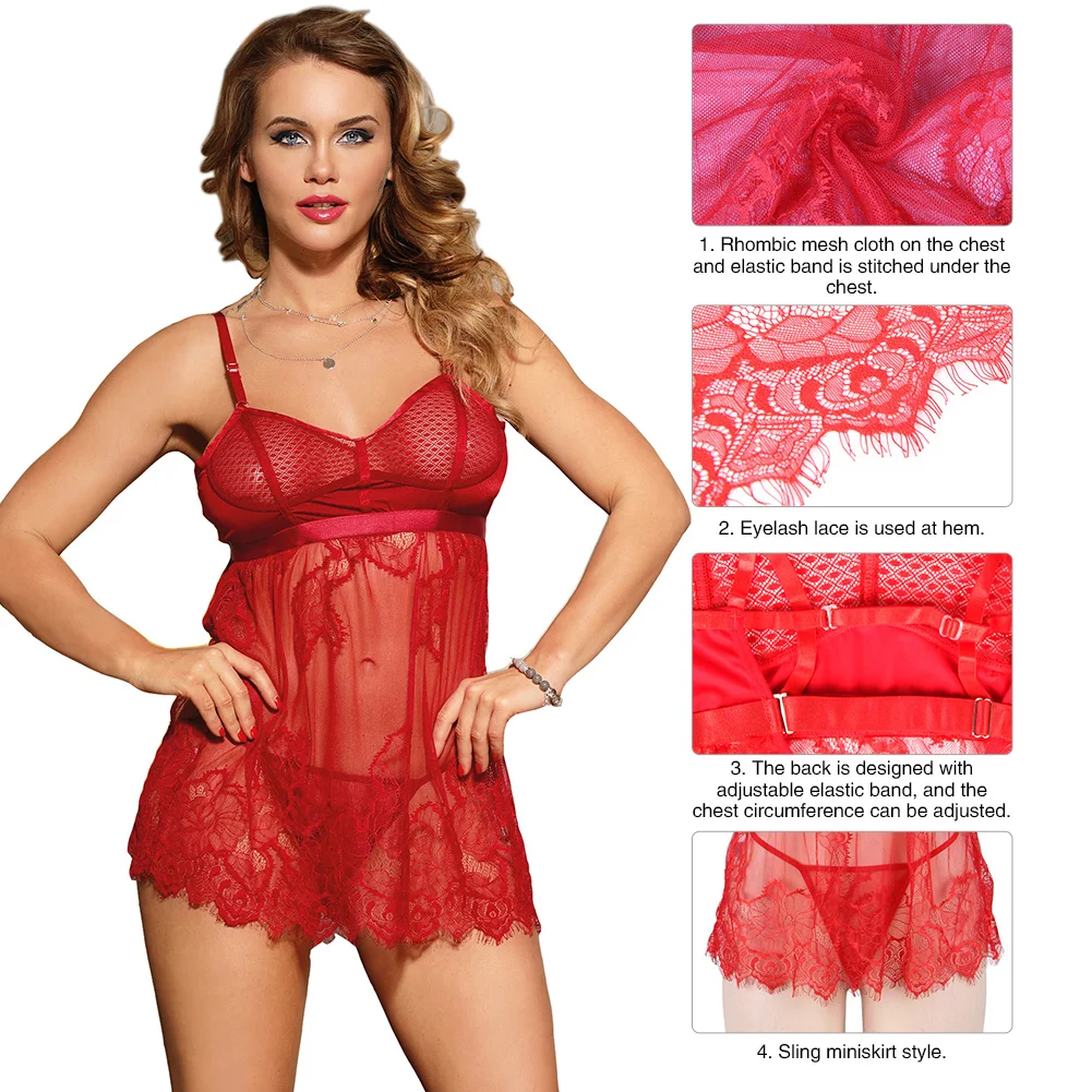 Hot Bridal Cherry Red Net Babydoll Honeymoon Bikini & Night Dress With  Panty-B33C-S-10XL