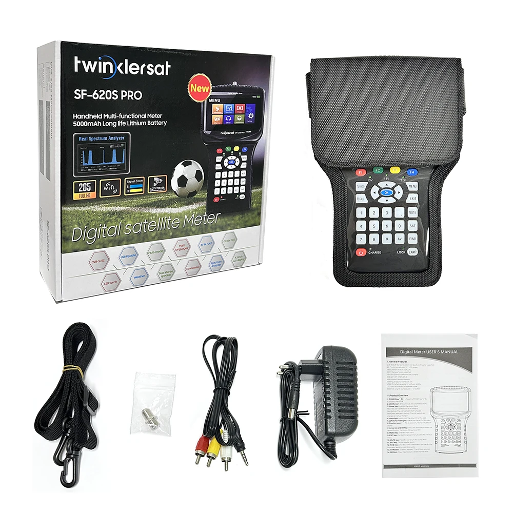 H265 HEVC Satellite Signal Finder Meter SF-620S Pro Handheld 4.3 Inch Screen Spectrum Analyzer USB WiFI Rechargeable Battery