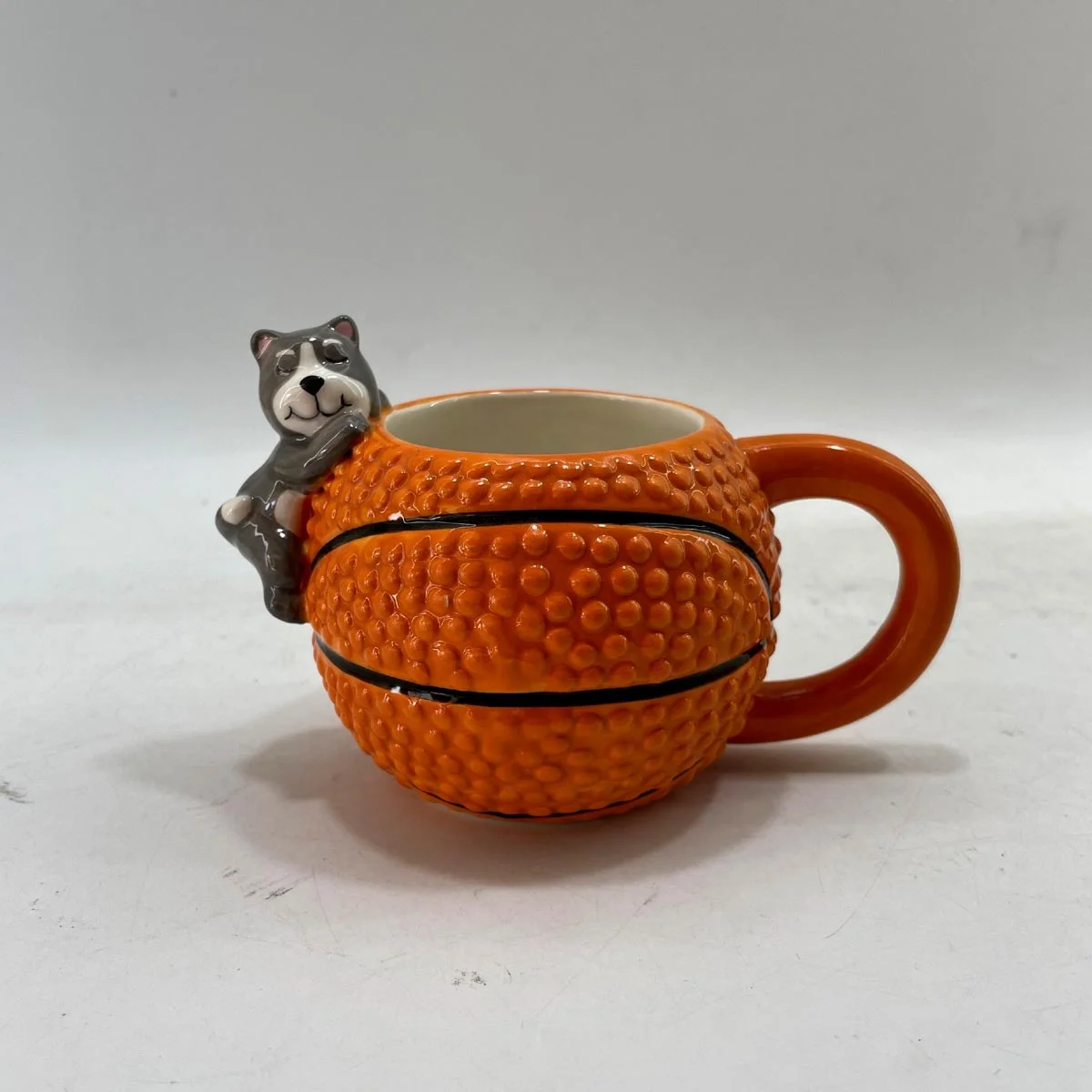 Hand Painted Ceramic Basketball Shaped Candy Bowl with Rabbit Handle