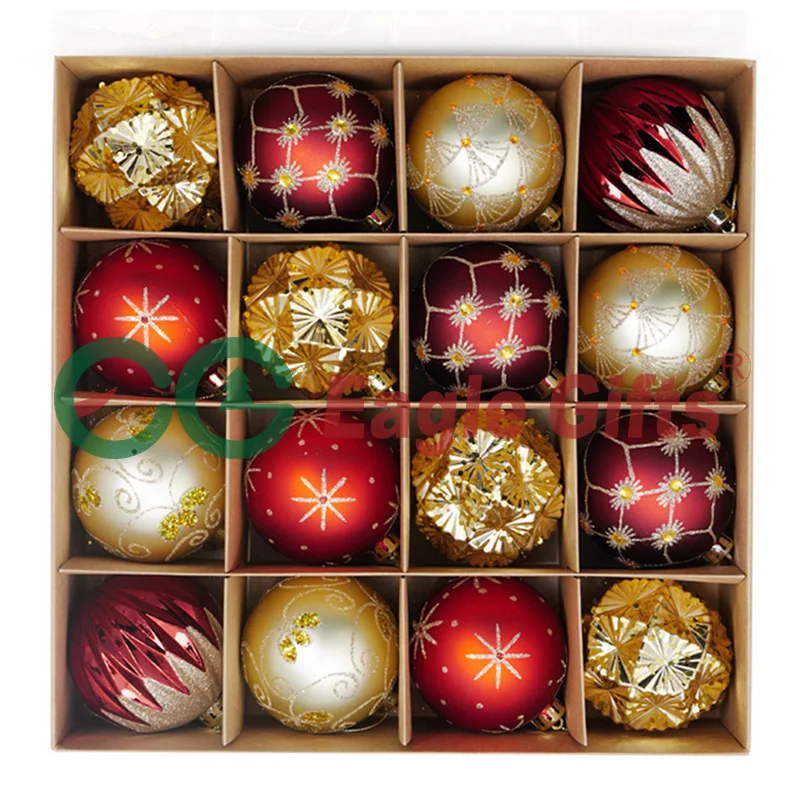 EAGLEGIFTS Gold Red Irregular Shape Hand Painted Pattern Big Christmas Balls Ornament 2025 Customizable Plastic Christmas Ball