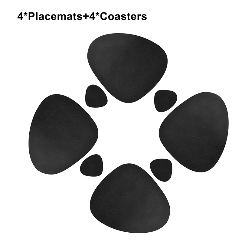 PU Leather Washable Round Table Mat  Coffee Mats Heat Resistant  Placemats  Coaster Set for Kitchen Dining Table