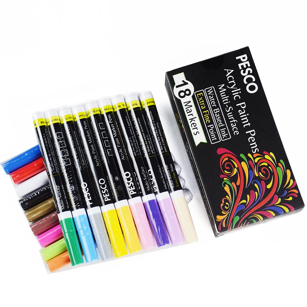Acrylic Paint Markers, 18 Colors, 0.7mm Fine Tip Art Markers