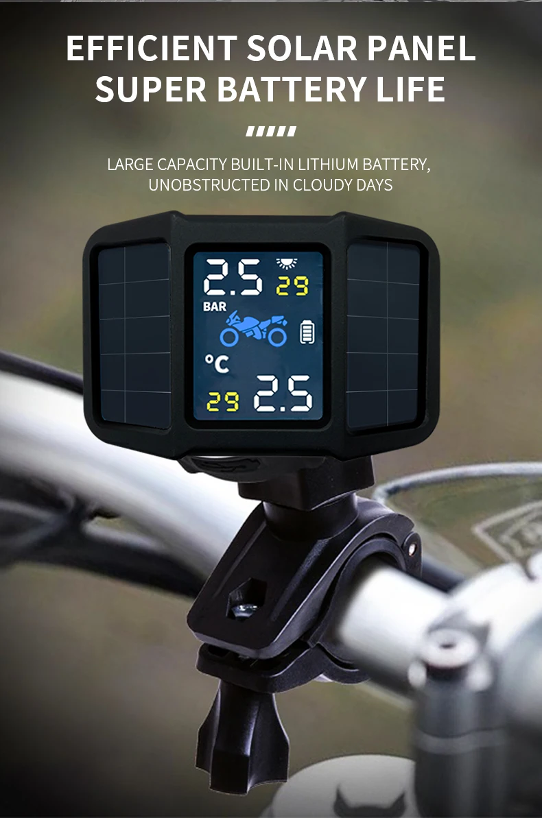 Wireless Motorcycle Tire Pressure Monitoring System TPMS LCD Fit Motor Scooter Bike