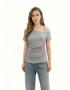 Stylish Off the Shoulder Women's Dress Latest Design Ladies Tops Asymmetrical Off Shoulder Tops Essential Basic Tops for Ladies