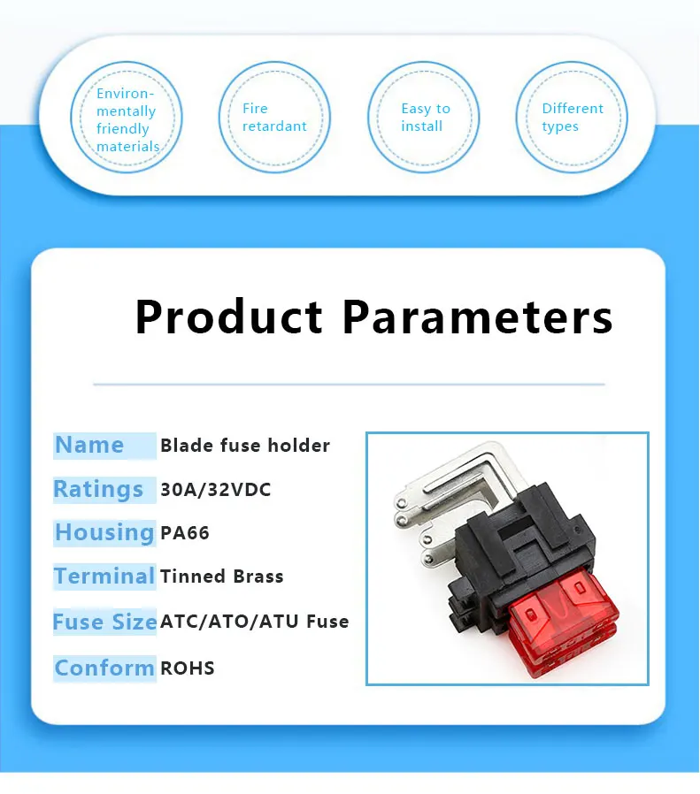 Double Triplet Tetrad PCB Mount Blade Fuse Holder with PA66 Material and Brass Terminal for Automotive Applications