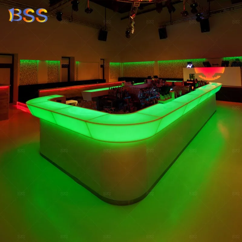 Pub Counter Table U Shape Modern Design Translucent Corian Led Night Club Bar Counter