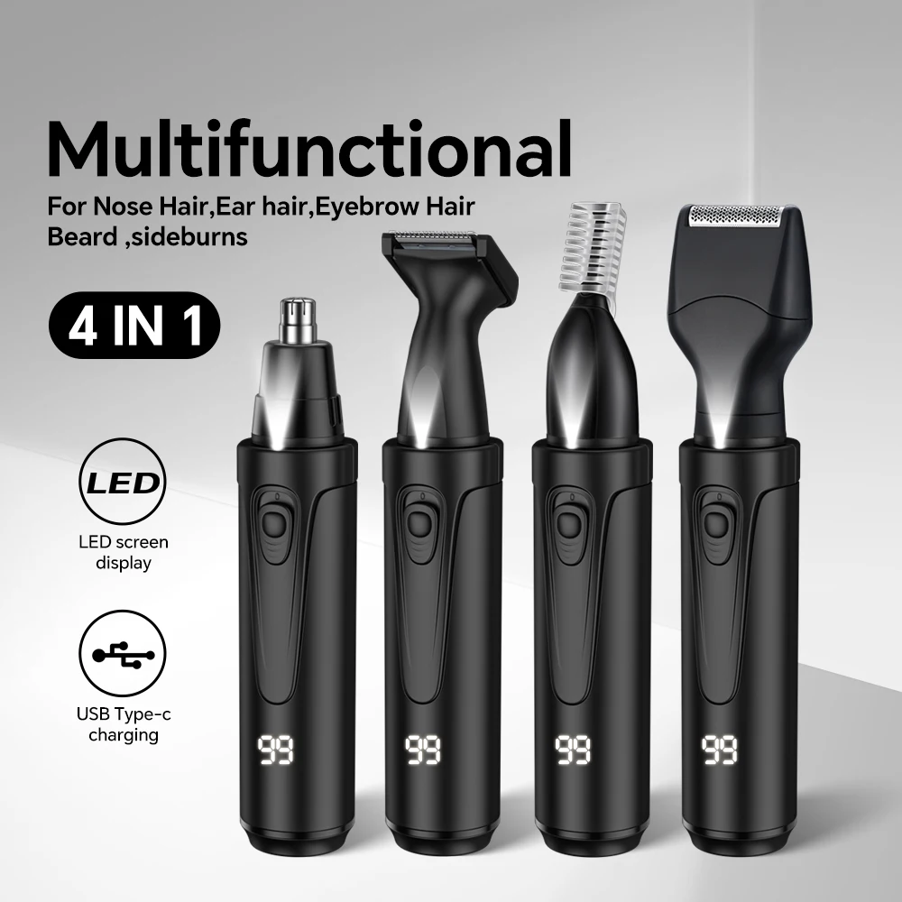 Portable Four-in-One Set Nose Hair Trimmer for Home RV Car Use New Rechargeable Electric Push Shear Salon Quality Made Plastic details