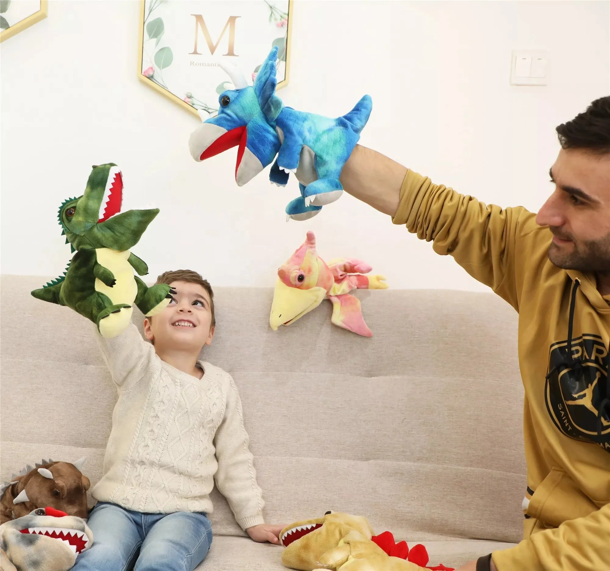 Оптовая продажа, динозавр, ручная марионетка, плюшевые игрушки, ручная марионетка для представлений в детском саду, трицератопс, тираннозавр, спинозавр