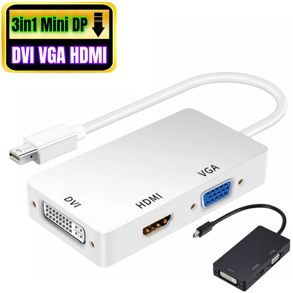 en Thunderbolt Mini Display DP Puerto a DVI VGA HDMI 4K Convertidor  Cable adaptador 1080P para iMac Mac Pro Air Book