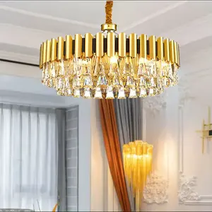 Zeal Lighting Hanging Lamp Dining Room Chandeliers Modern Gold Round K9 Crystal Layered Chandelier