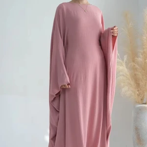 Middle East Plus Size Women's Casual Muslim Robe Spring and Summer Waist Bat Sleeve Dress