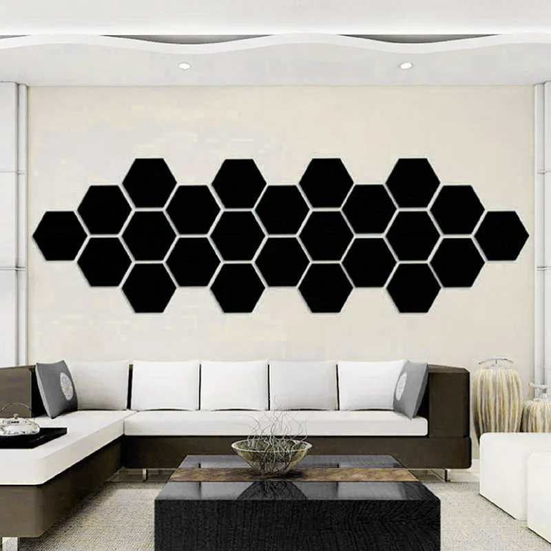 12PCS Hexagon Mirror Wall Sticker, 3D Decorative Mirrors Peel and Stick  Self-Adhesive Wall Sticker Decals for Bedroom Living Room  Decoration,46*40*23mm 