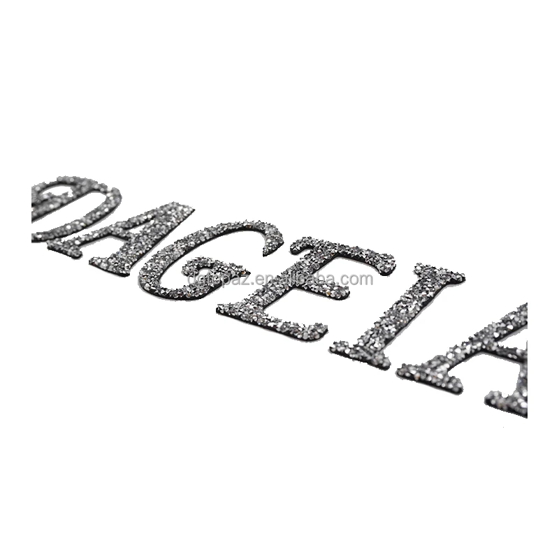 Free sample New arrival silicone logo heat transfer custom rhinestone greek letter patches for bags