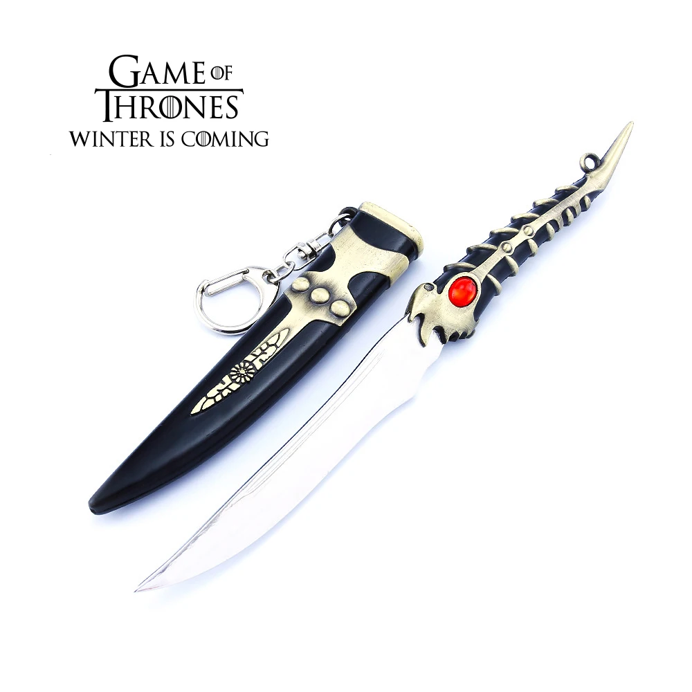 Game of Thrones Full Metal Weapon Model Viserys Targaryen Dragonbone Dagger Keychain 18cm Alloy Craft Unsharpened Safe Toy Sword