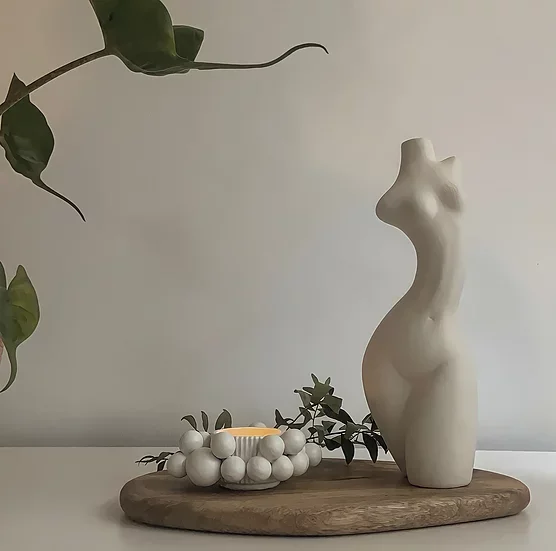 Ceramic Natural Color Abstract Human Form Ceramic Vase Handmade and Hand Painted Vase for  Dried Flower
