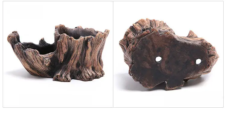 Cement Tree Root Carving Mini Pastoral Flowerpot ,Succulents Basin Reusable Flower Planter, Stump Flower Pot