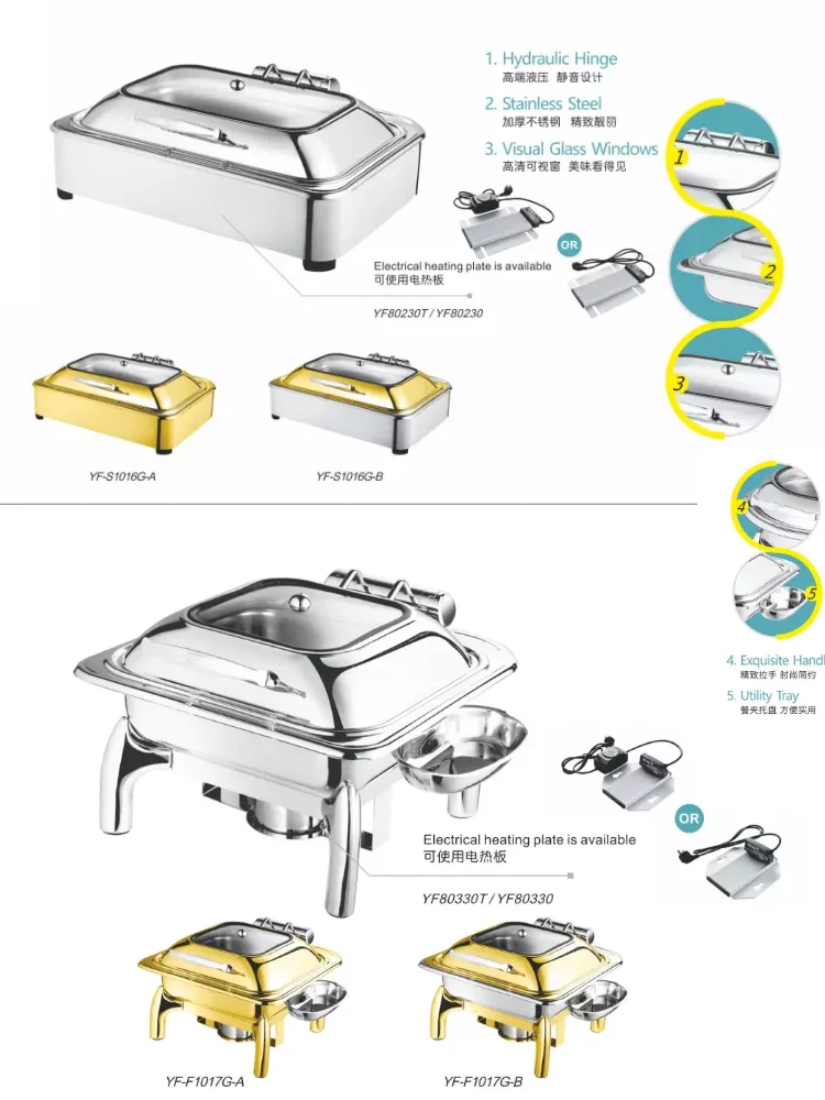 Cater electric chef gold alcohol stove chaffing chafing dish buffet dishes food warmer heater Display server tray set equipment