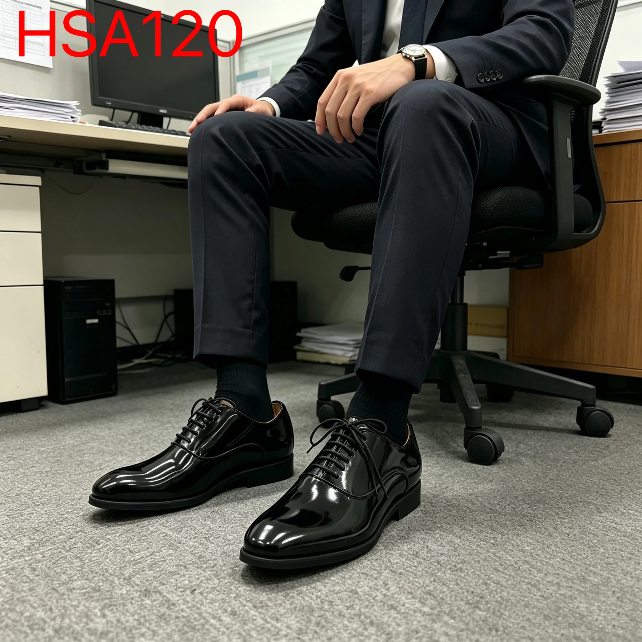 YYR,Business Meeting Quality Natural Cow Leather Uniform Shoes Office Operations Lace-up Style Classic Black Dress Shoes HSA120